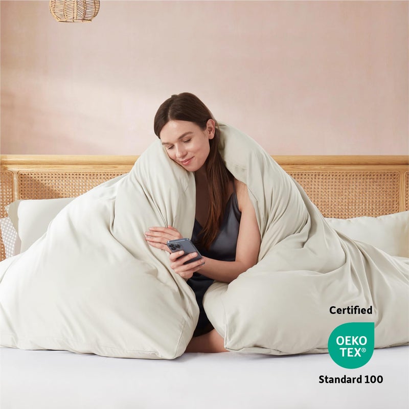 Nestl Off White Duvet Cover Full Size - Soft Double Brushed Full Size Duvet Cover Set, 3 Piece, with Button Closure, 1 Duvet Cover 80x90 inches and 2 Pillow Shams - Image 3